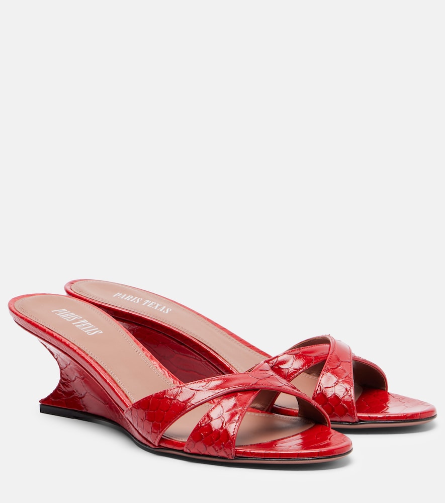 Paris Texas Women's Red Nina 50 Croc-Effect Patent Leather Wedge Mules UK Size 2.5 - Mytheresa