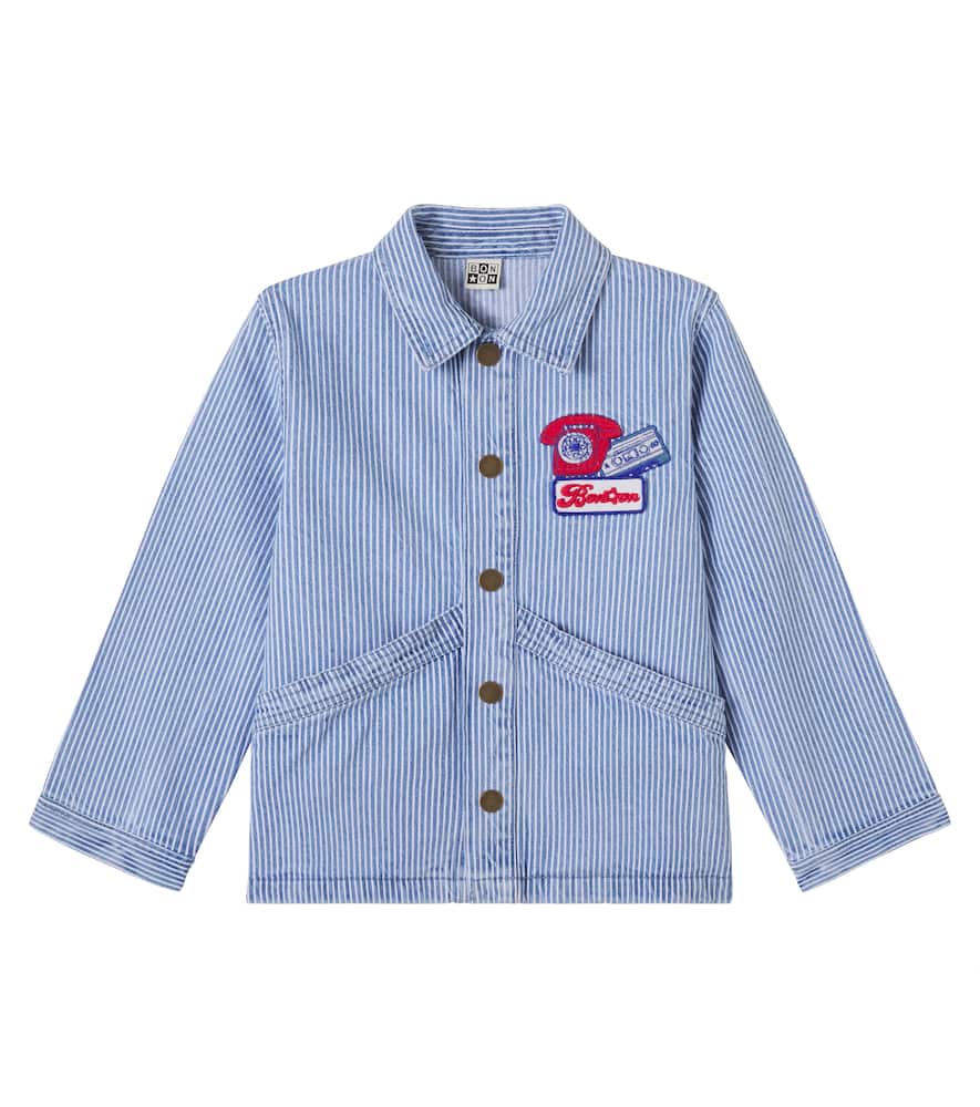 Bonton Kids' Nineties Striped Denim Jacket In Blue