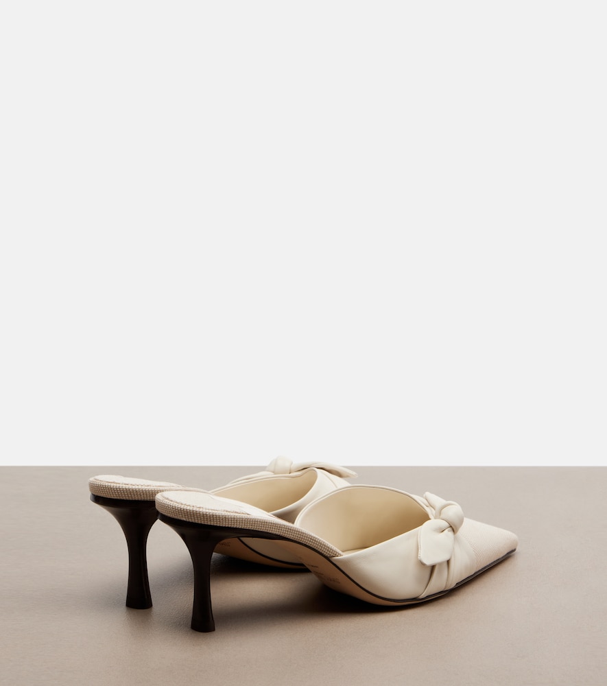  Jimmy Choo Jimmy Choo Livi Bow-detail Leather-trimmed Canvas Mules 