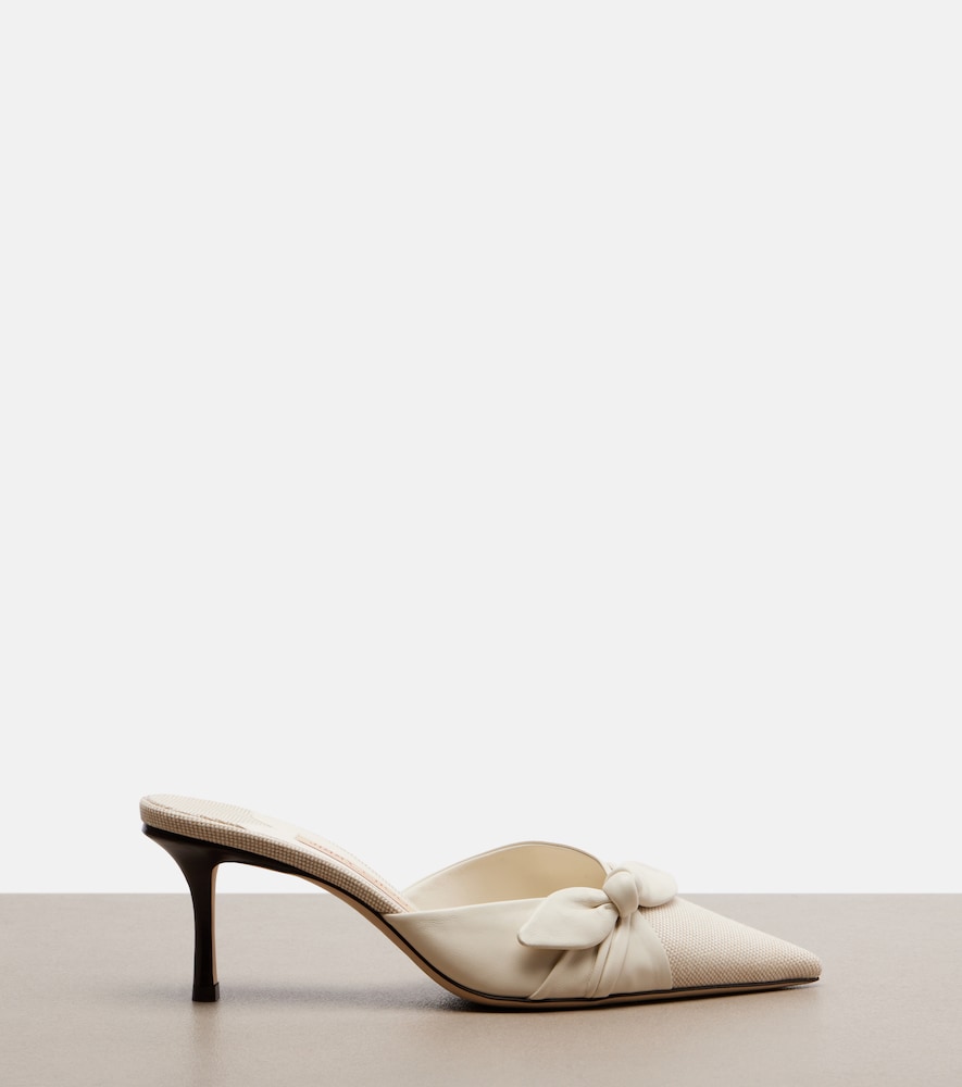  Jimmy Choo Jimmy Choo Livi Bow-detail Leather-trimmed Canvas Mules 