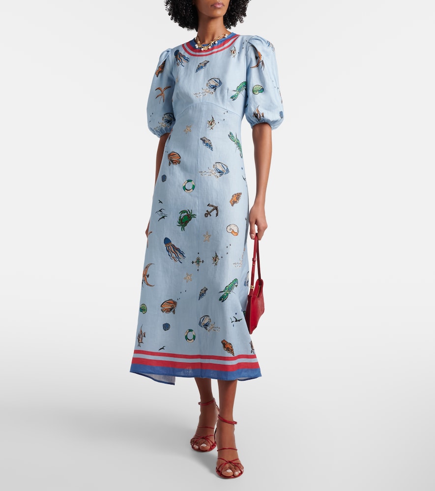 Alémais Printed linen midi dress