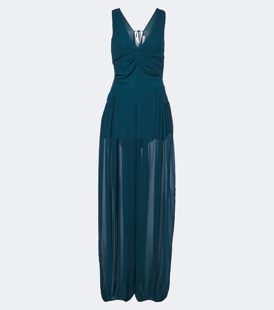 Jacques Wei Pleated Chiffon Jumpsuit In Blue