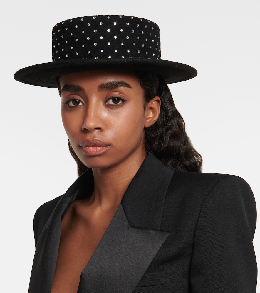Ruslan Baginskiy Embellished felt canotier hat