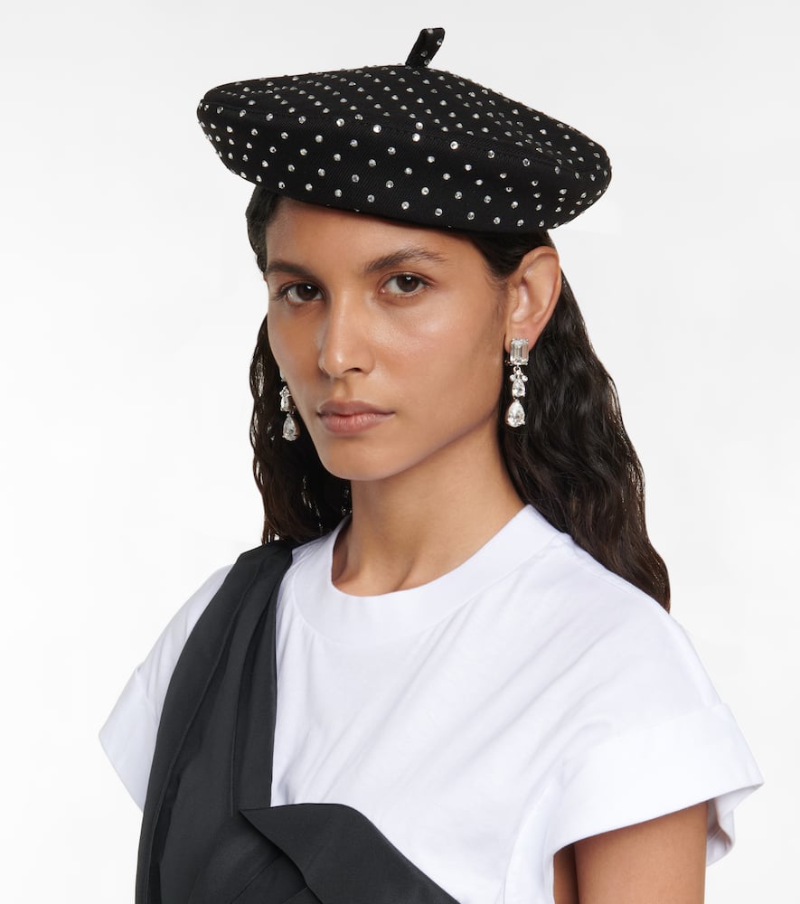 Shop Ruslan Baginskiy Beanie Embellished Twill Beret In Black Strass