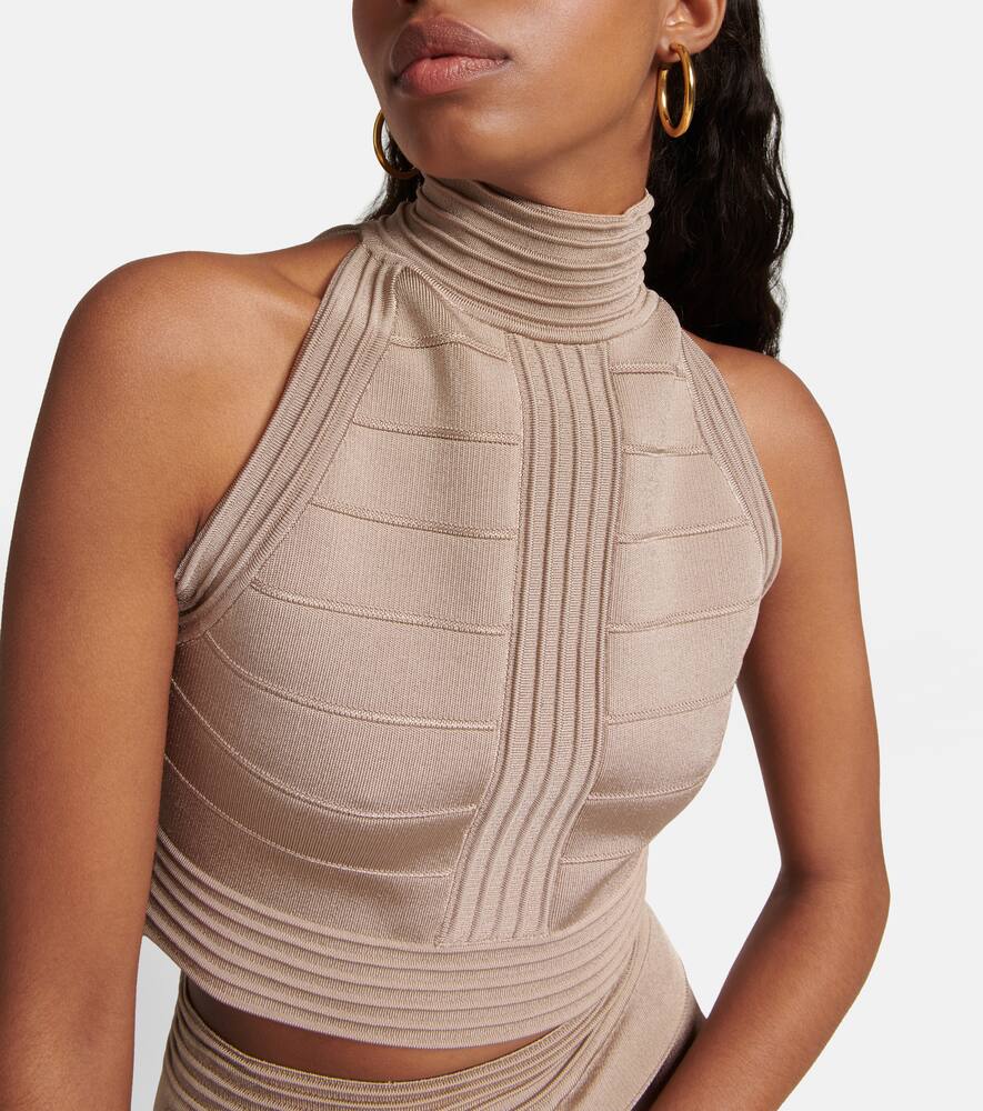 Balmain Seam Detailed Crop Top In Sable