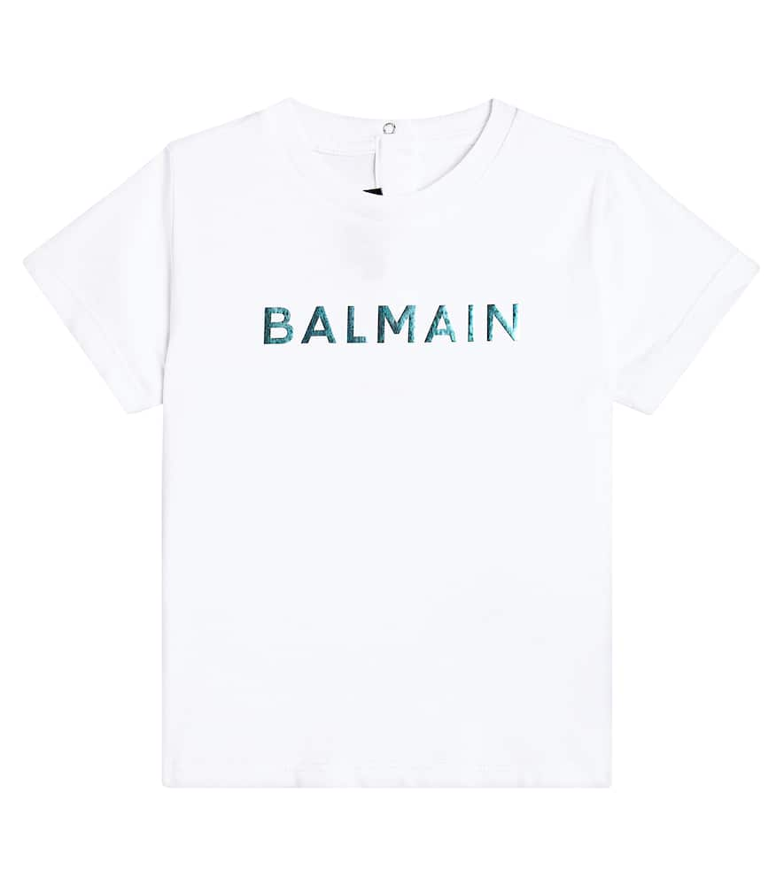 Shop Balmain Baby Logo Cotton T-shirt In Blue