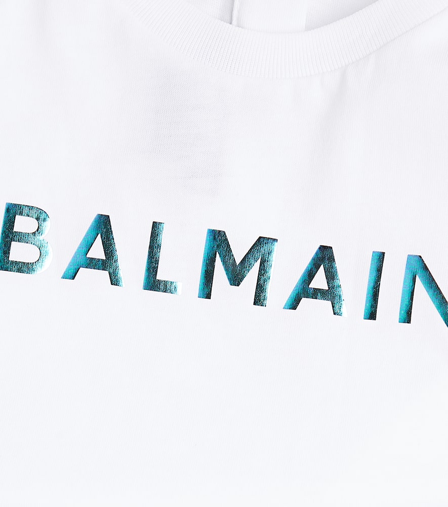 Shop Balmain Baby Logo Cotton T-shirt In Blue