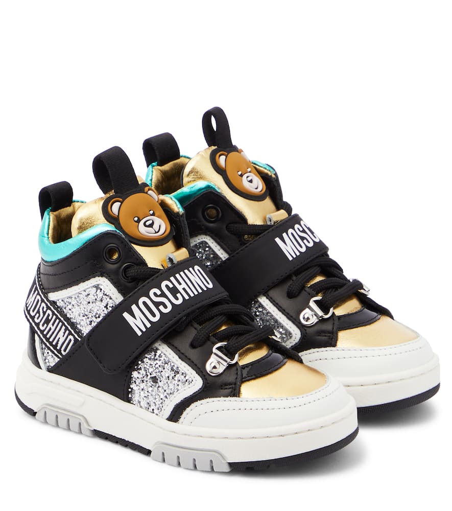 Moschino Kids Logo leather high-top sneakers