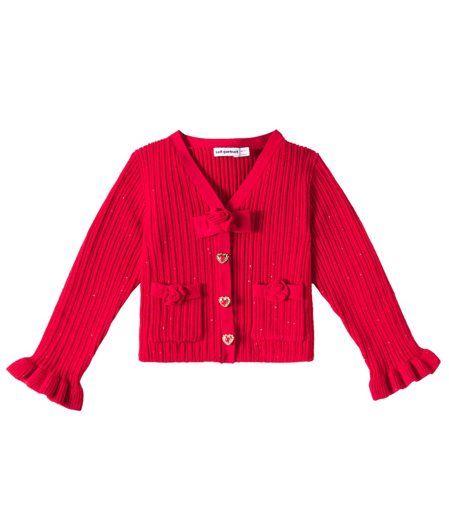 Self-portrait Ribbed-knit Cardigan In Red