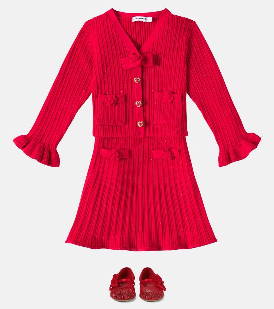 Self-portrait Ribbed-knit Cardigan In Red