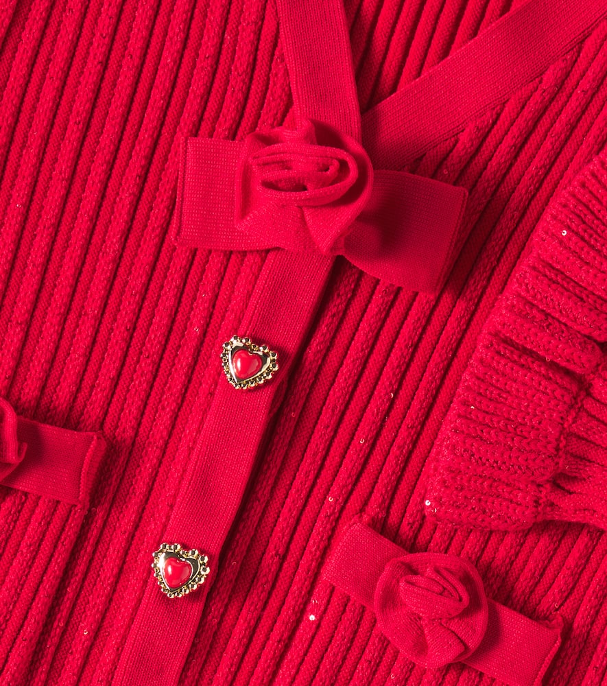 Self-portrait Ribbed-knit Cardigan In Red