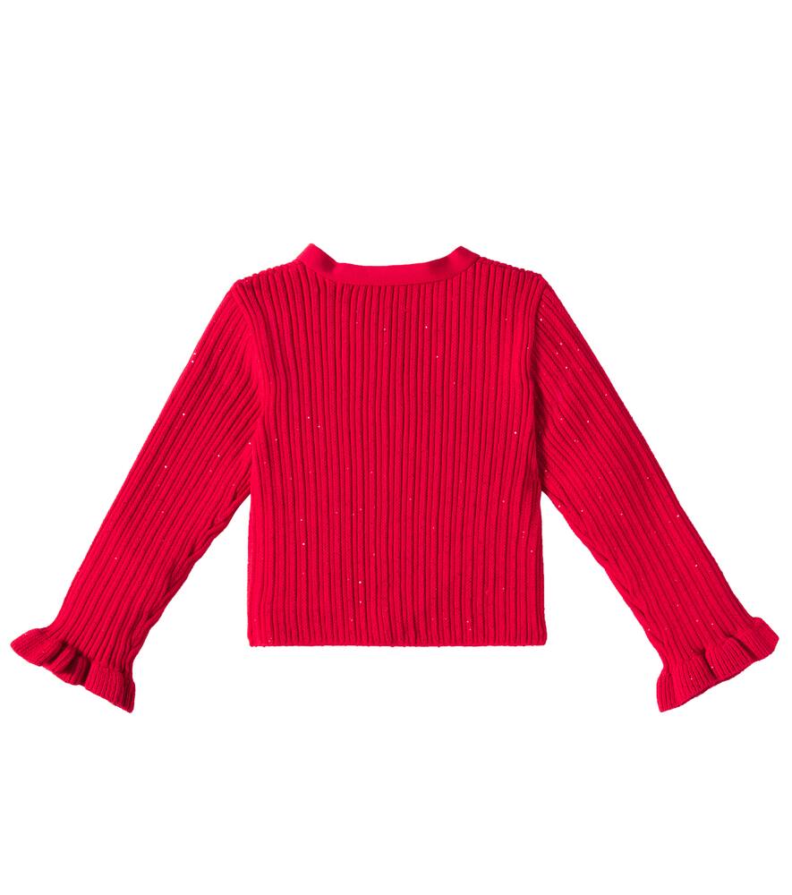 Self-portrait Ribbed-knit Cardigan In Red