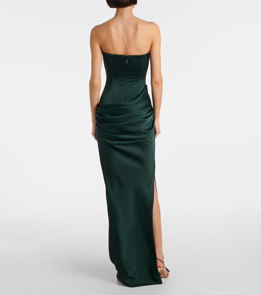 Alex Perry Strapless Draped Satin Crepe Gown In Green