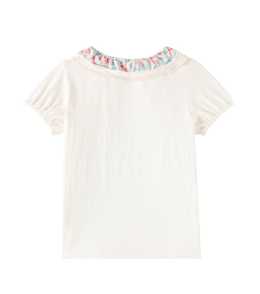 Konges Slojd Pami Lace-trimmed Cotton Jersey Top In Weiss