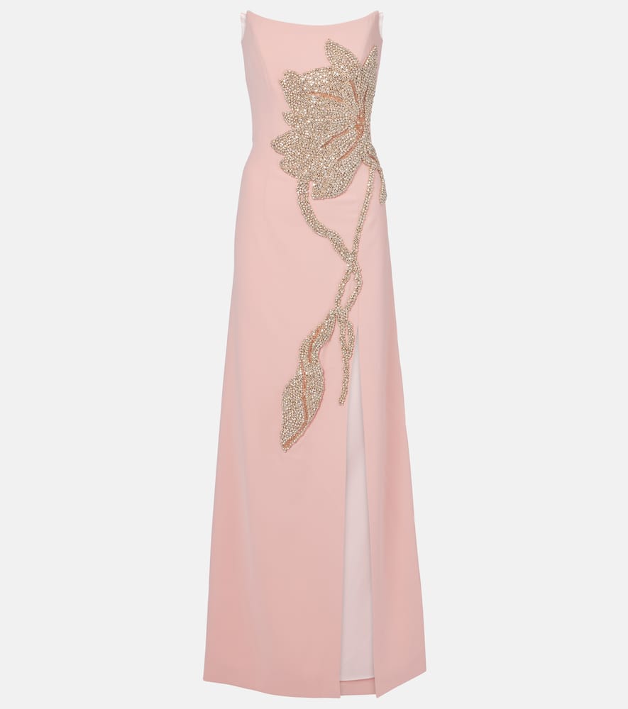 Fara floral-appliqué crêpe gown
