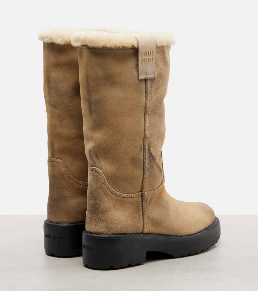  Miu Miu Miu Miu Shearling-lined Suede Knee-high Boots 