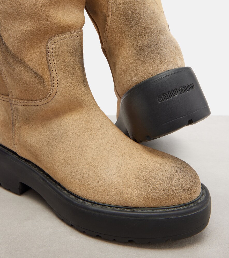  Miu Miu Miu Miu Shearling-lined Suede Knee-high Boots 