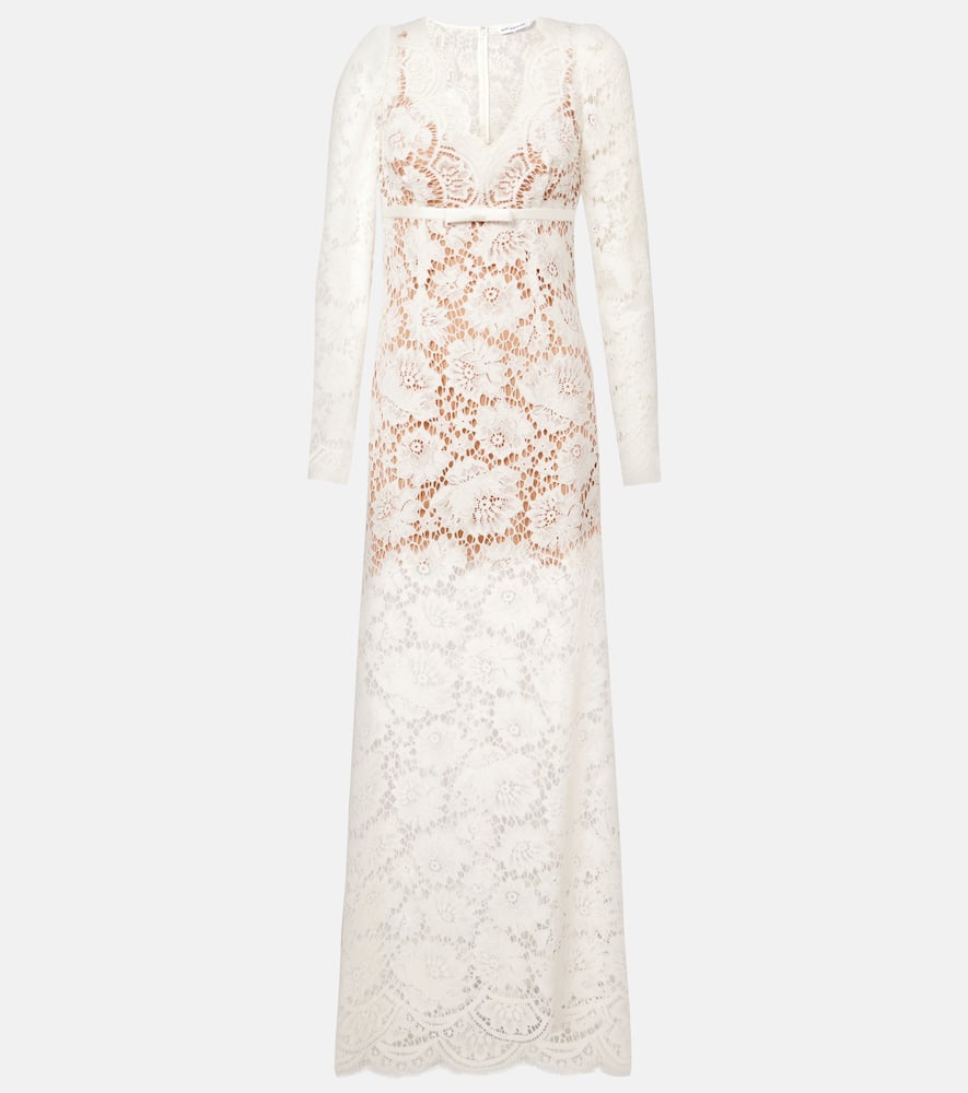 Bow-detail lace maxi dress