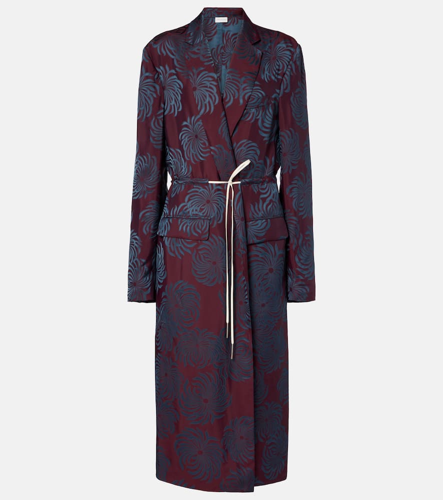 Dries Van Noten Printed Wrap Coat In Burgundy