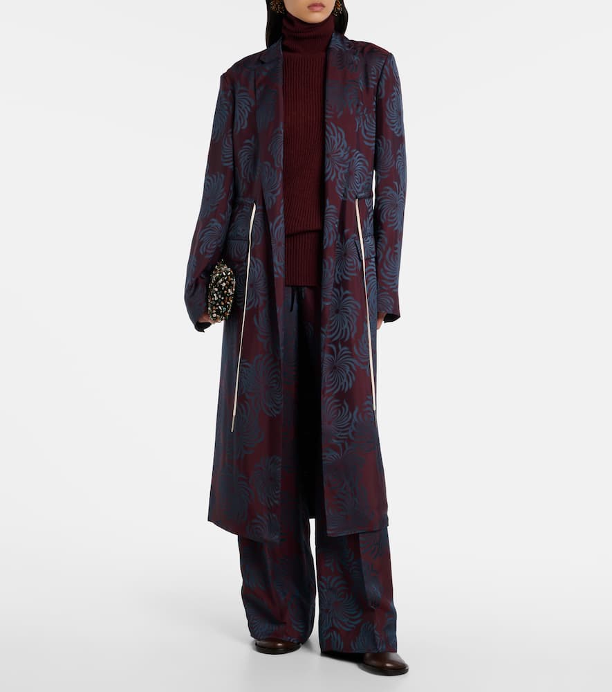 Dries Van Noten Printed Wrap Coat In Burgundy