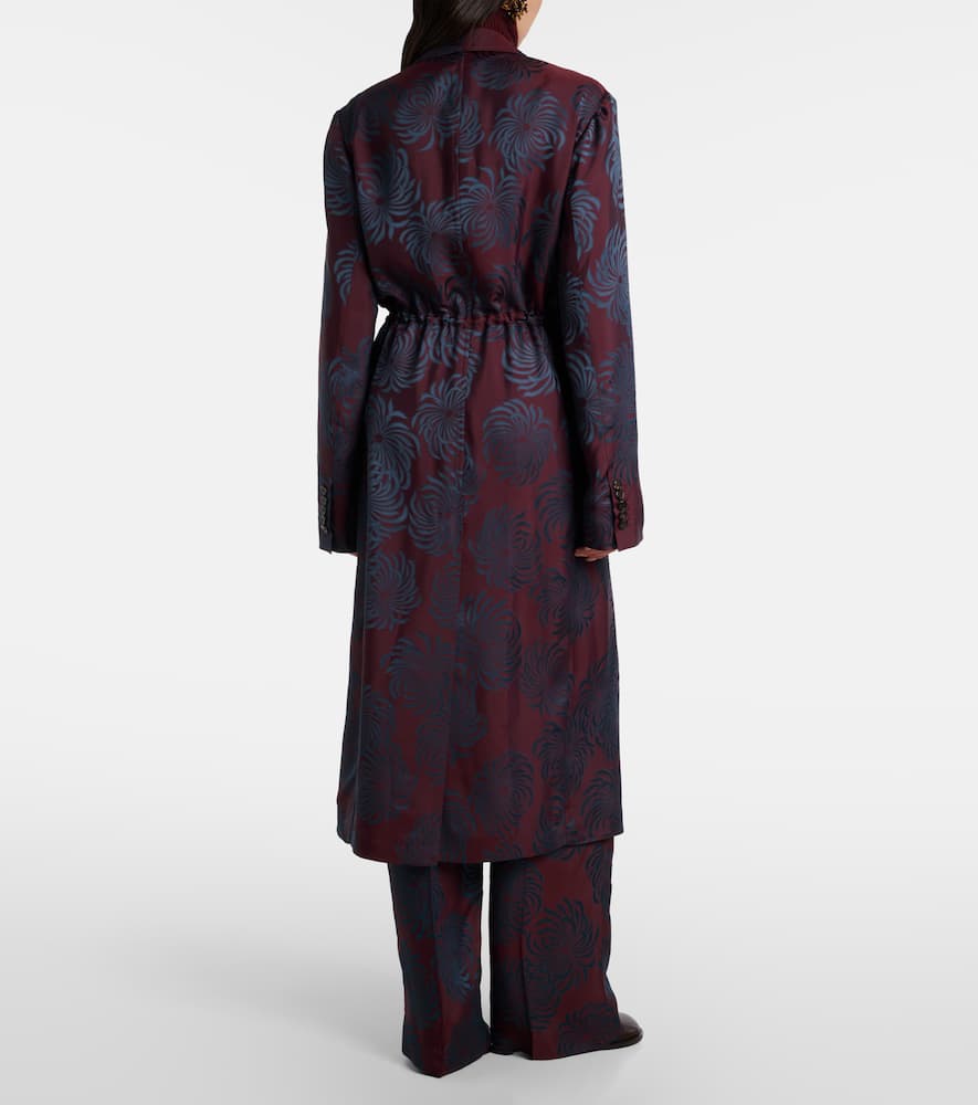 Dries Van Noten Printed Wrap Coat In Burgundy