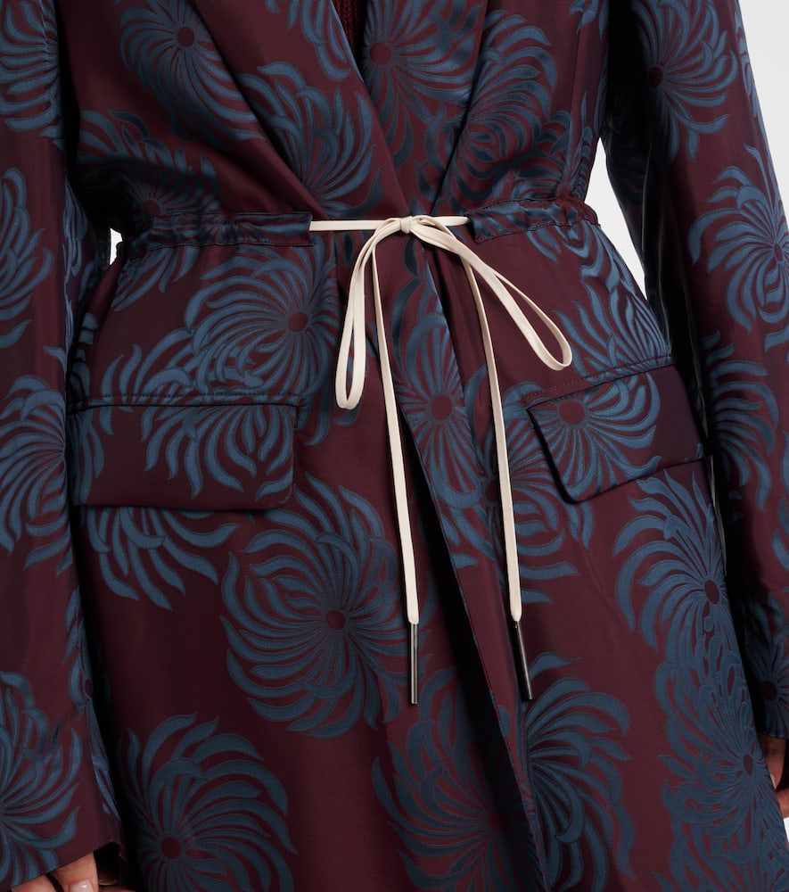 Dries Van Noten Printed Wrap Coat In Burgundy