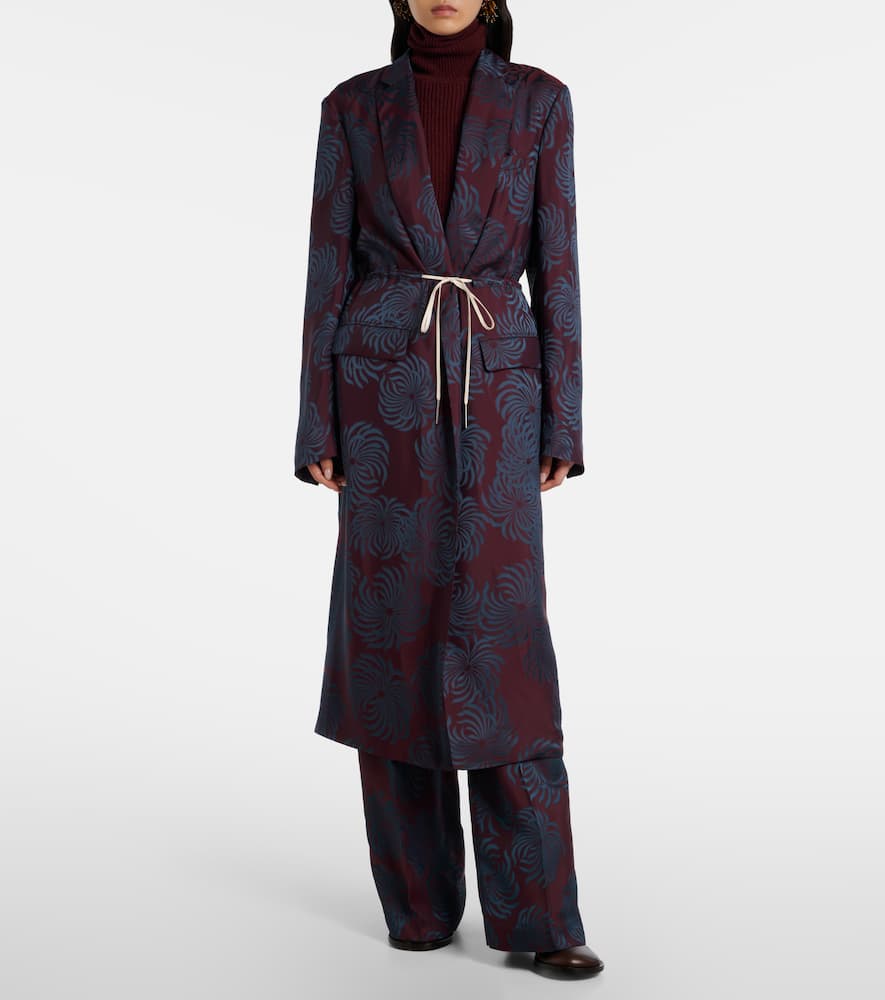 Dries Van Noten Printed Wrap Coat In Burgundy