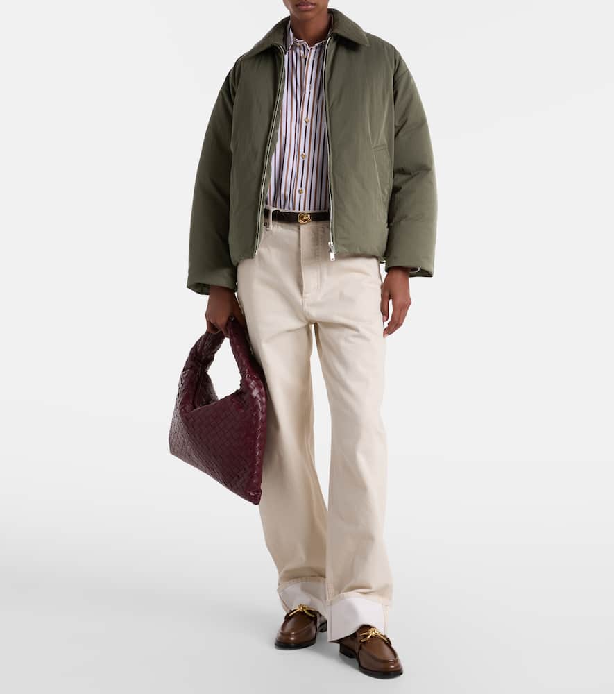 Bottega Veneta Intrecciato Leather-trimmed Down Jacket In Green