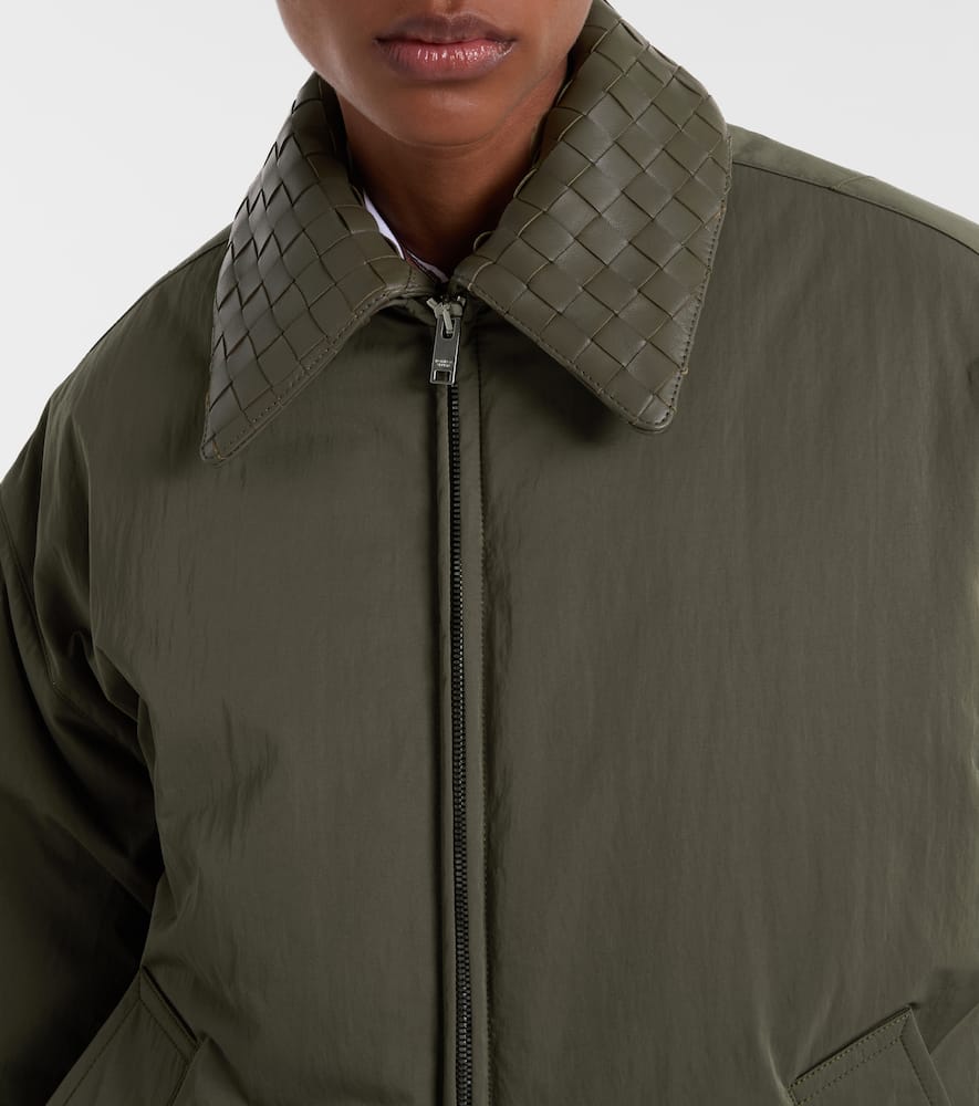 Bottega Veneta Intrecciato Leather-trimmed Down Jacket In Green