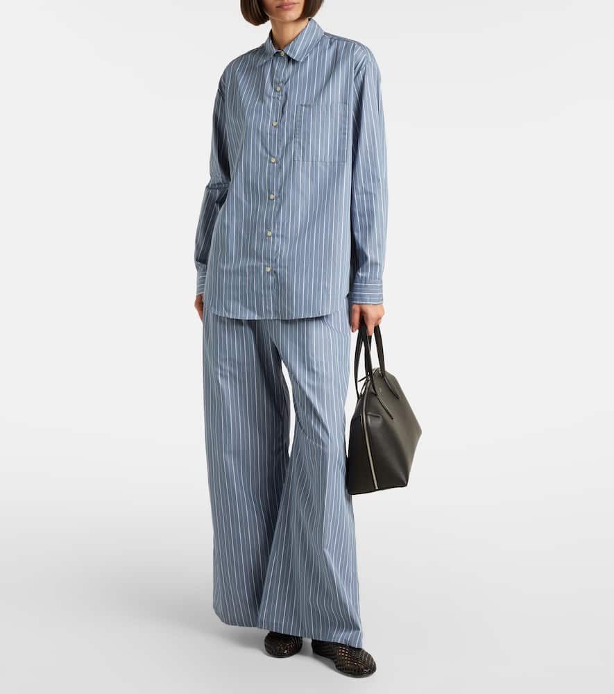 Leset Yoshi Cotton-blend Twill Wide-leg Pants In Blue