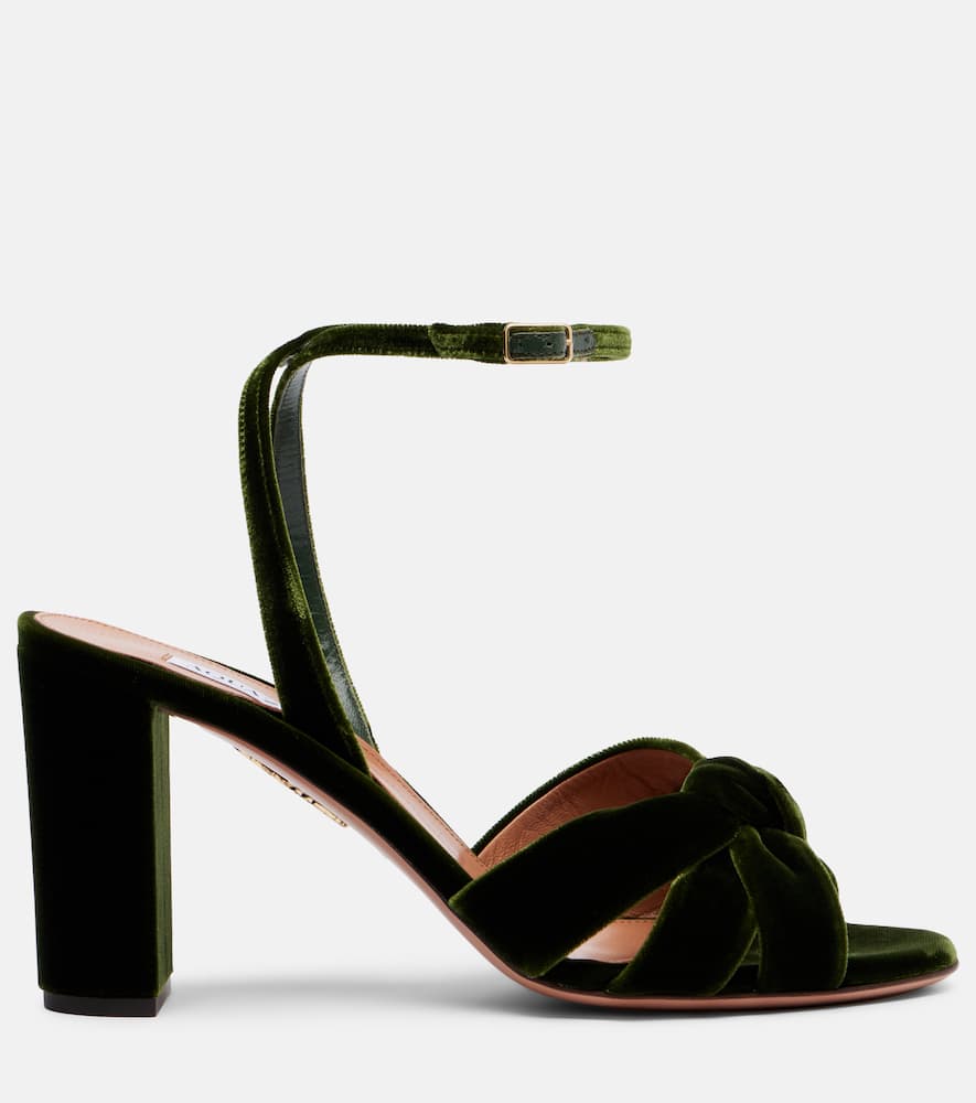 Aquazzura Nina 85 Velvet Sandals In Green
