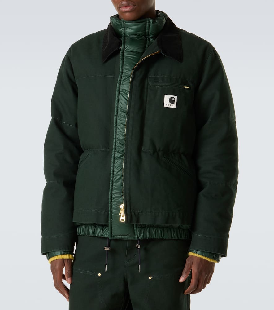 Sacai X Carhartt Cotton Canvas Down Jacket In Green