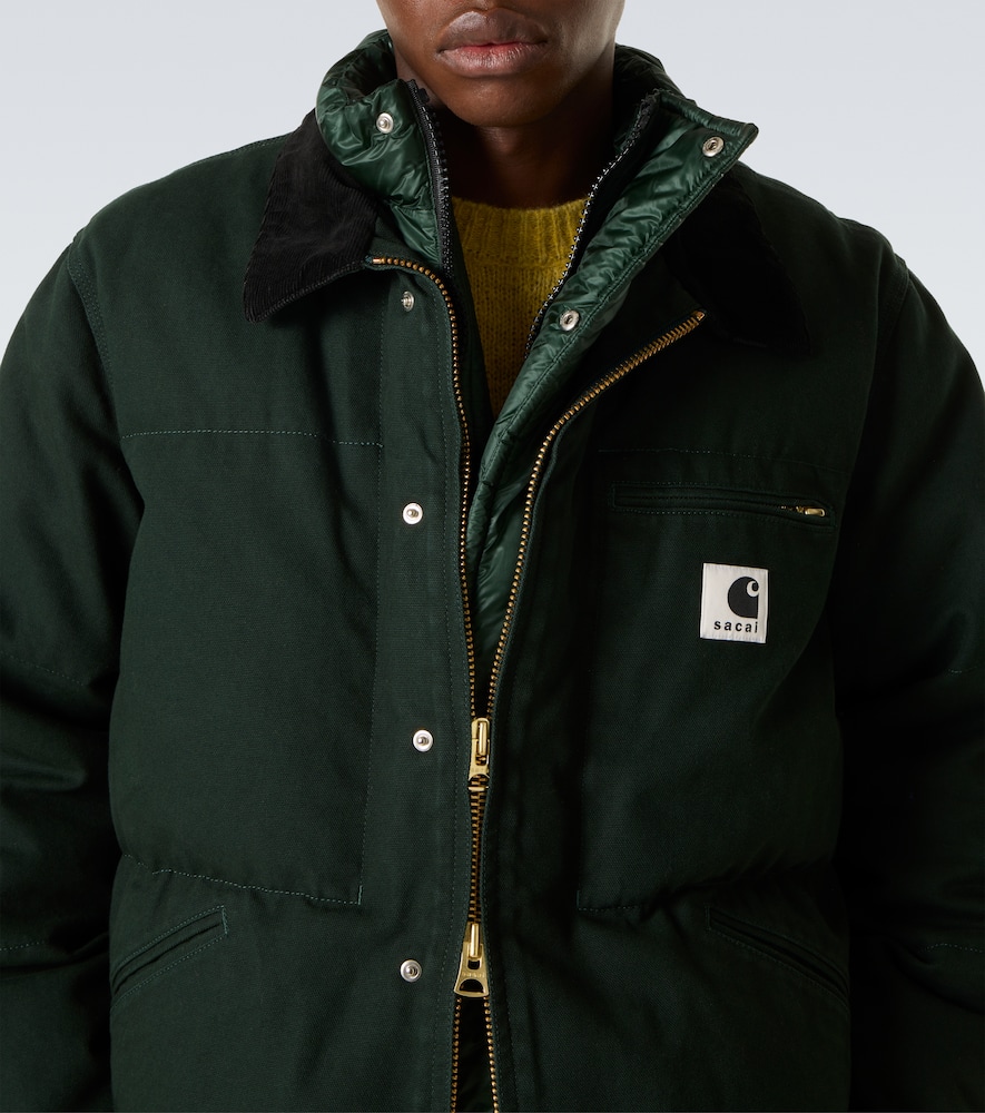 Sacai X Carhartt Cotton Canvas Down Jacket In Green