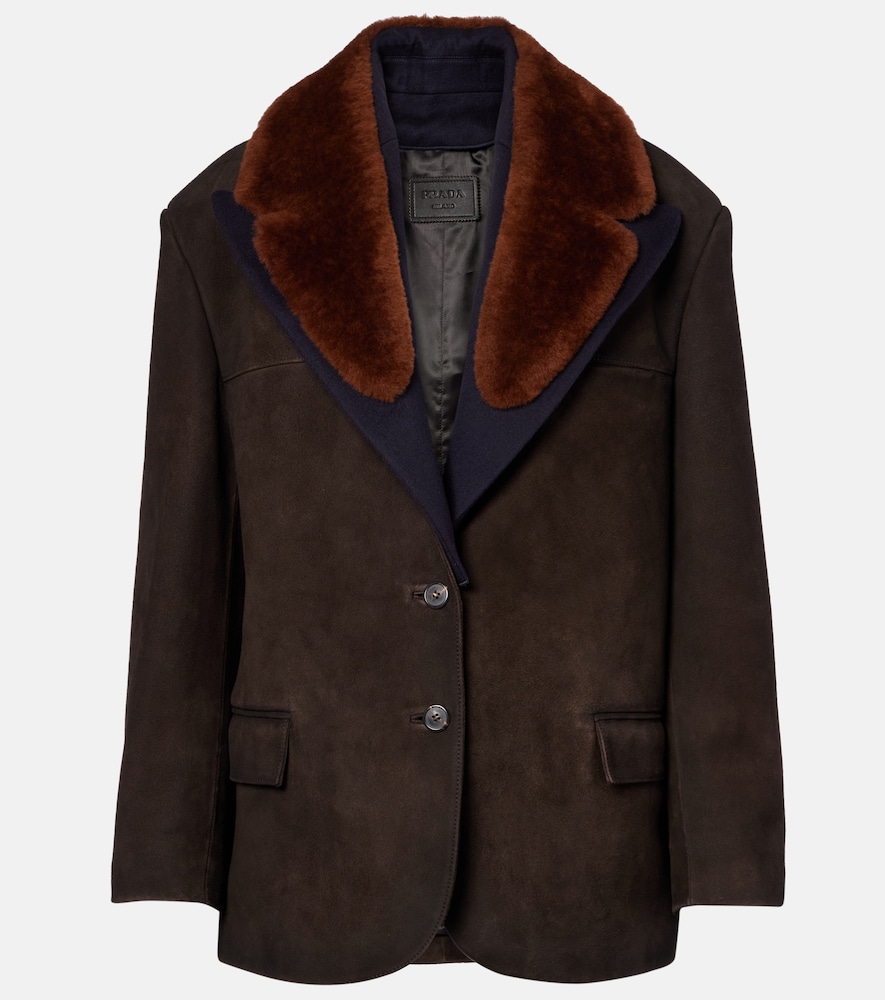 Prada Shearling-trimmed suede jacket