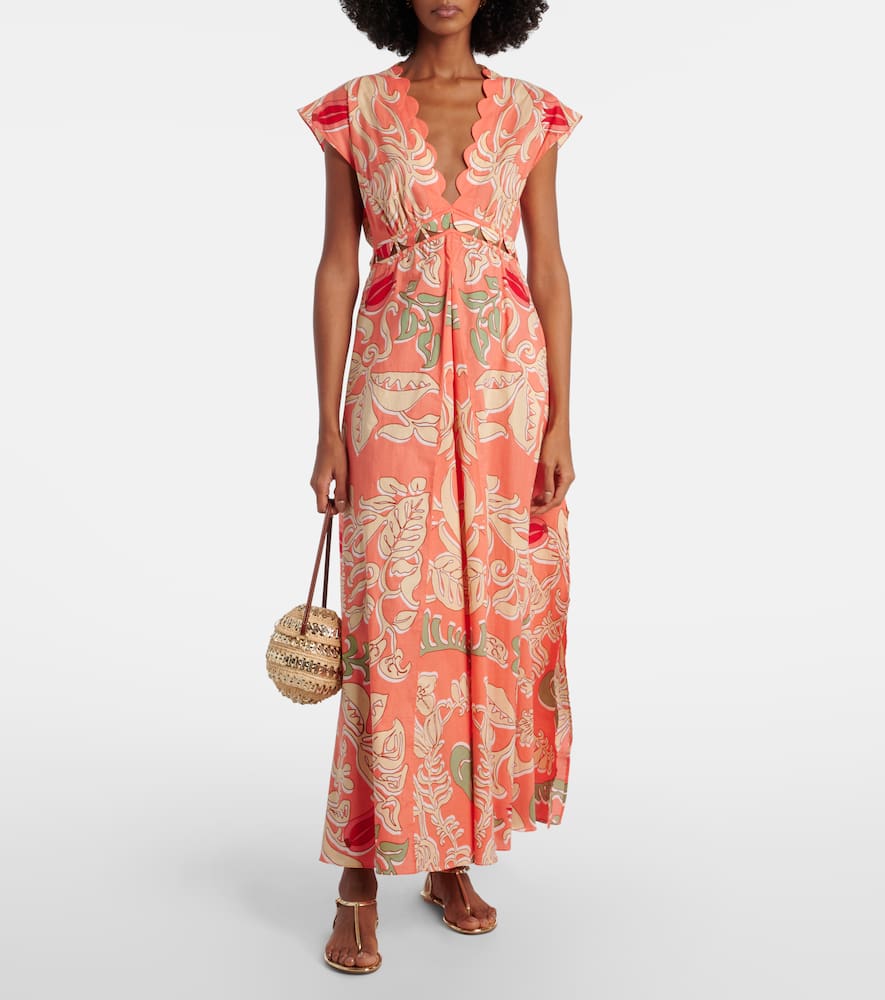 Poupette St Barth Noreen Printed Cotton Maxi Dress In Orange