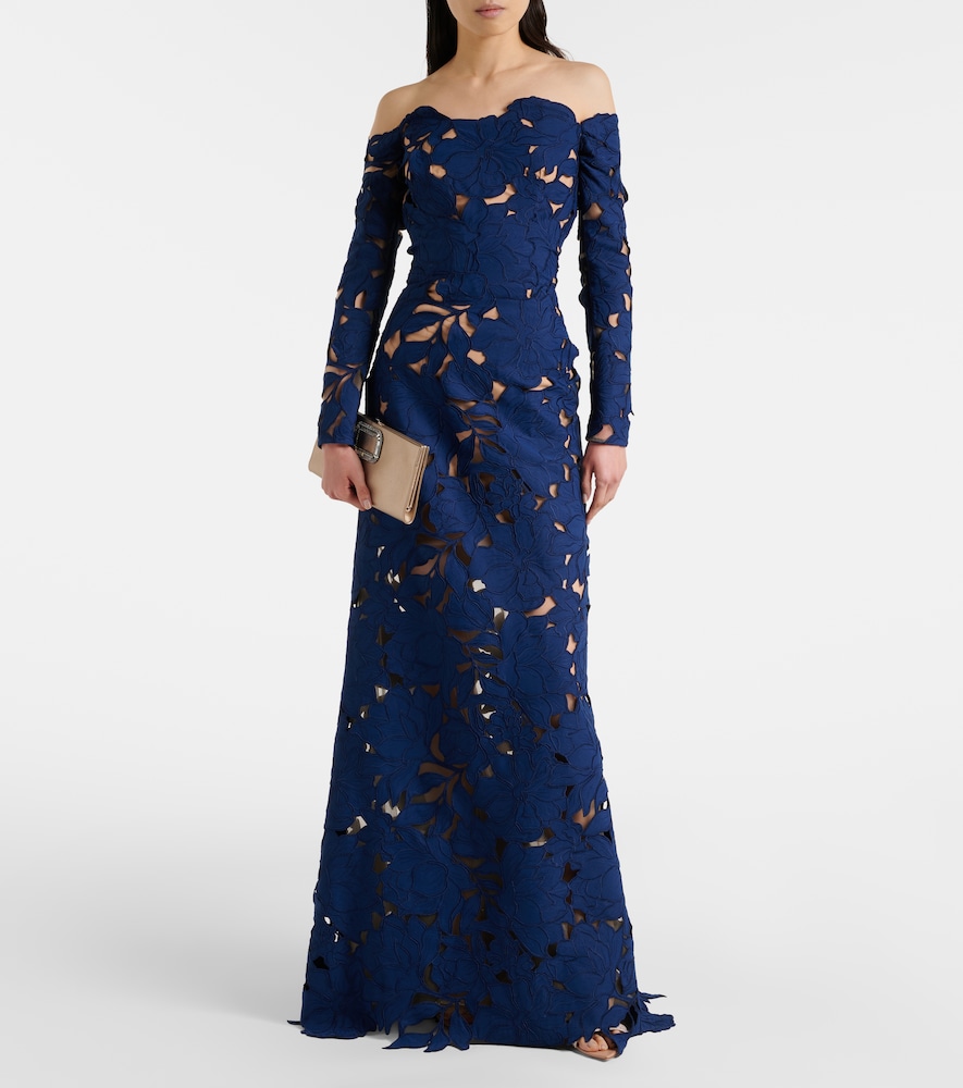Costarellos Off-shoulder guipure lace gown