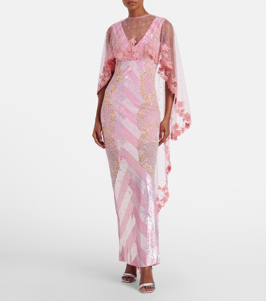 Là Fuori Panorama embellished caped gown