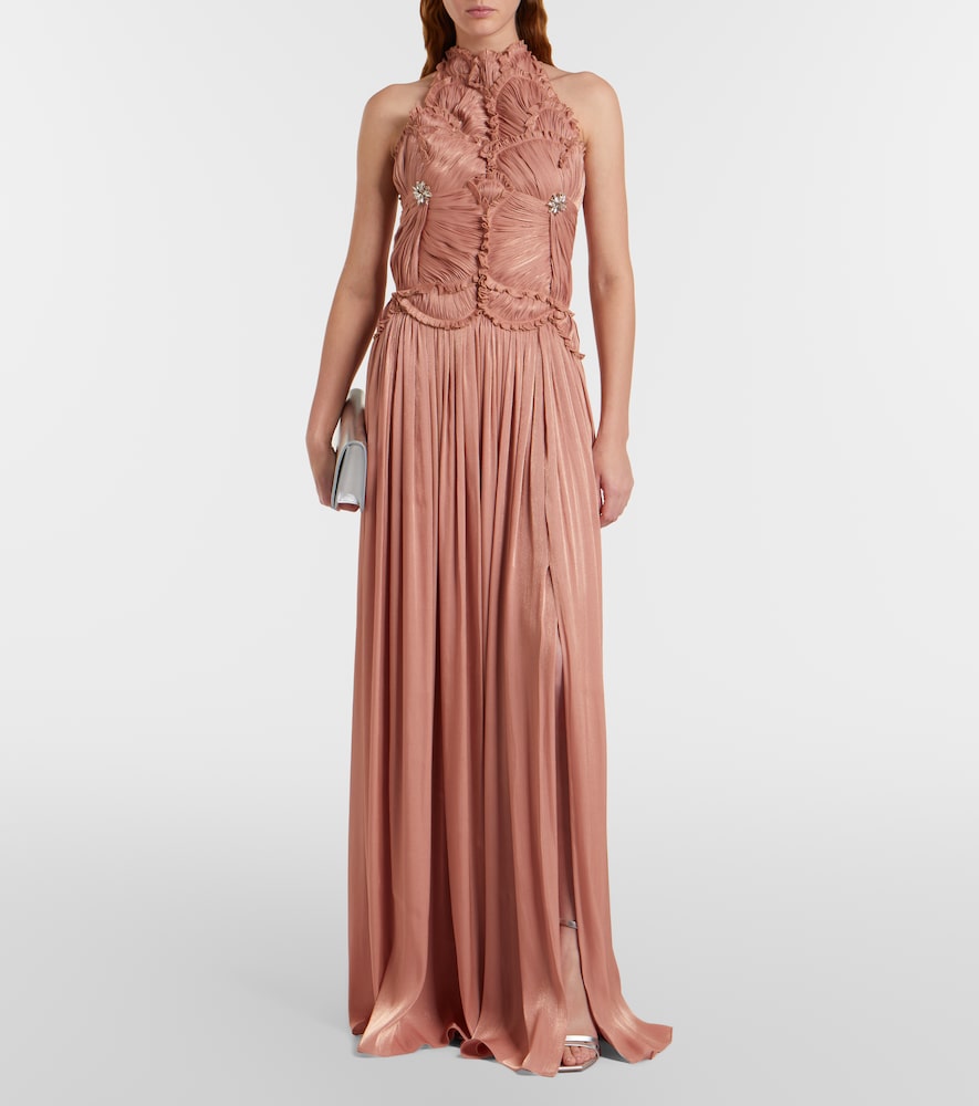 Costarellos Embellished ruched georgette gown