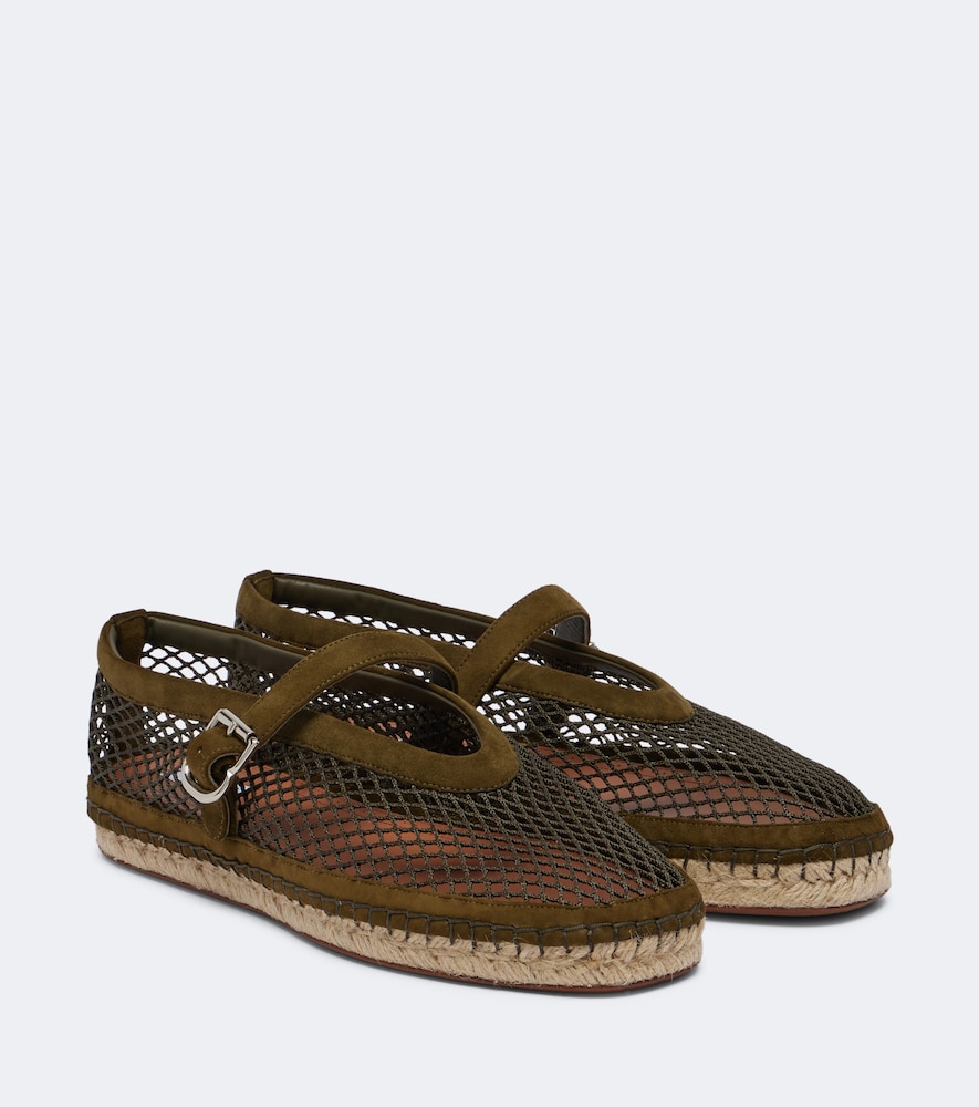 Alaïa Suede-trimmed Fishnet Espadrilles In Green