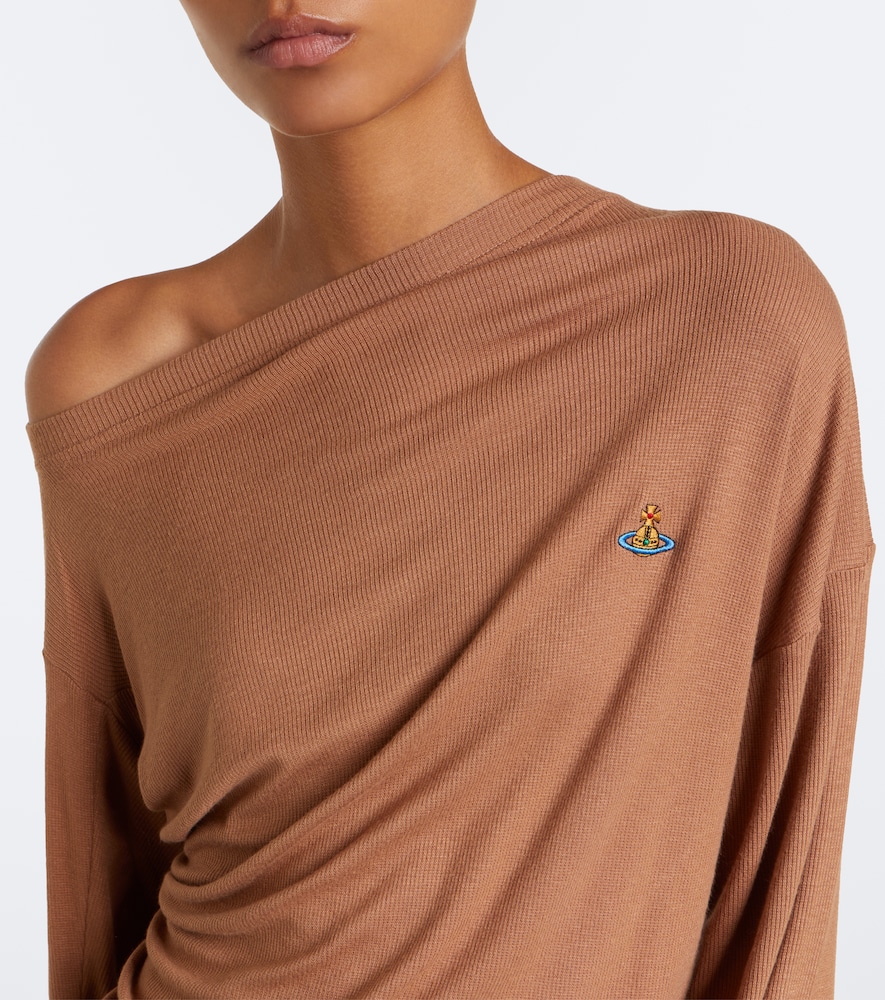 Draped Ribbed-Knit Top