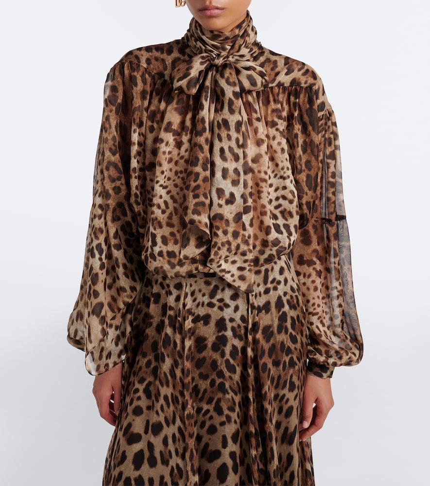 Dolce&Gabbana Leopard-Print Tie-Neck Blouse