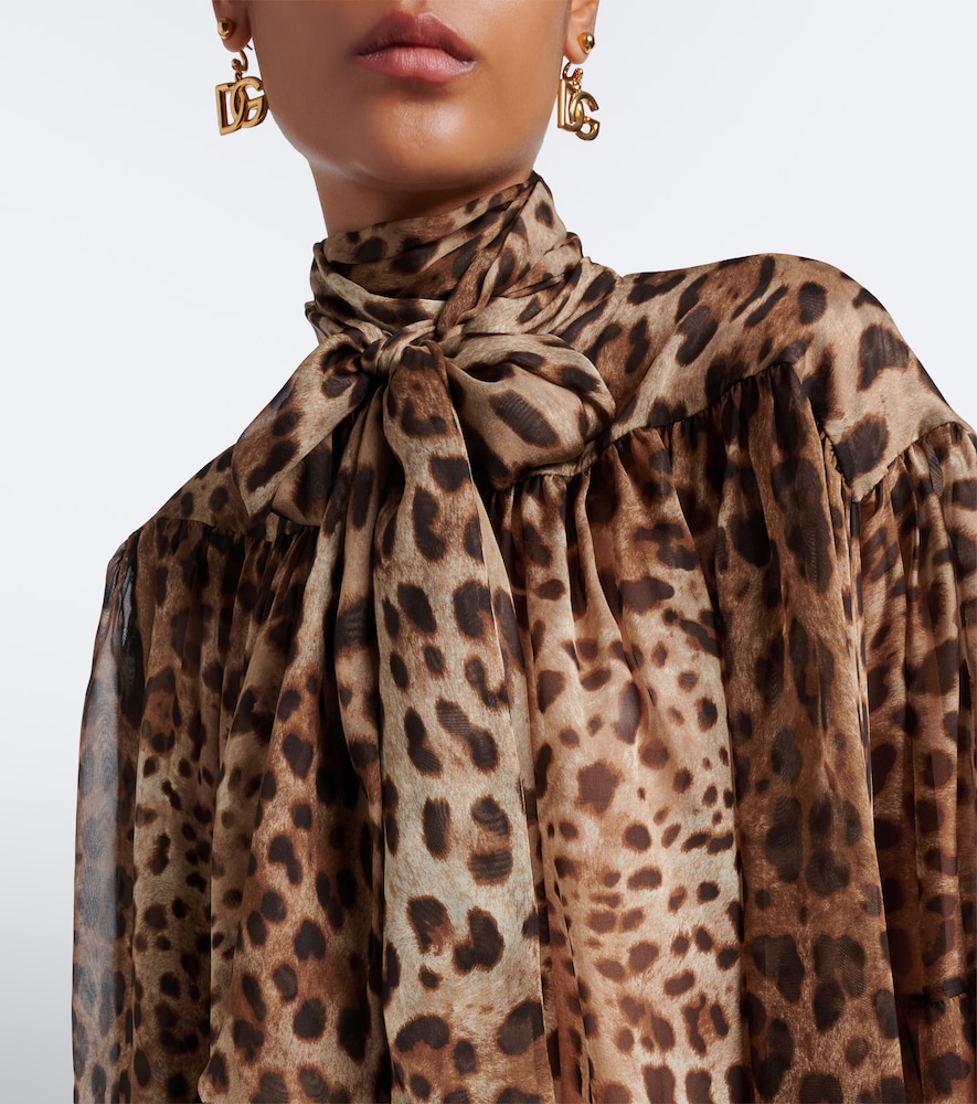 Dolce&Gabbana Leopard-Print Tie-Neck Blouse