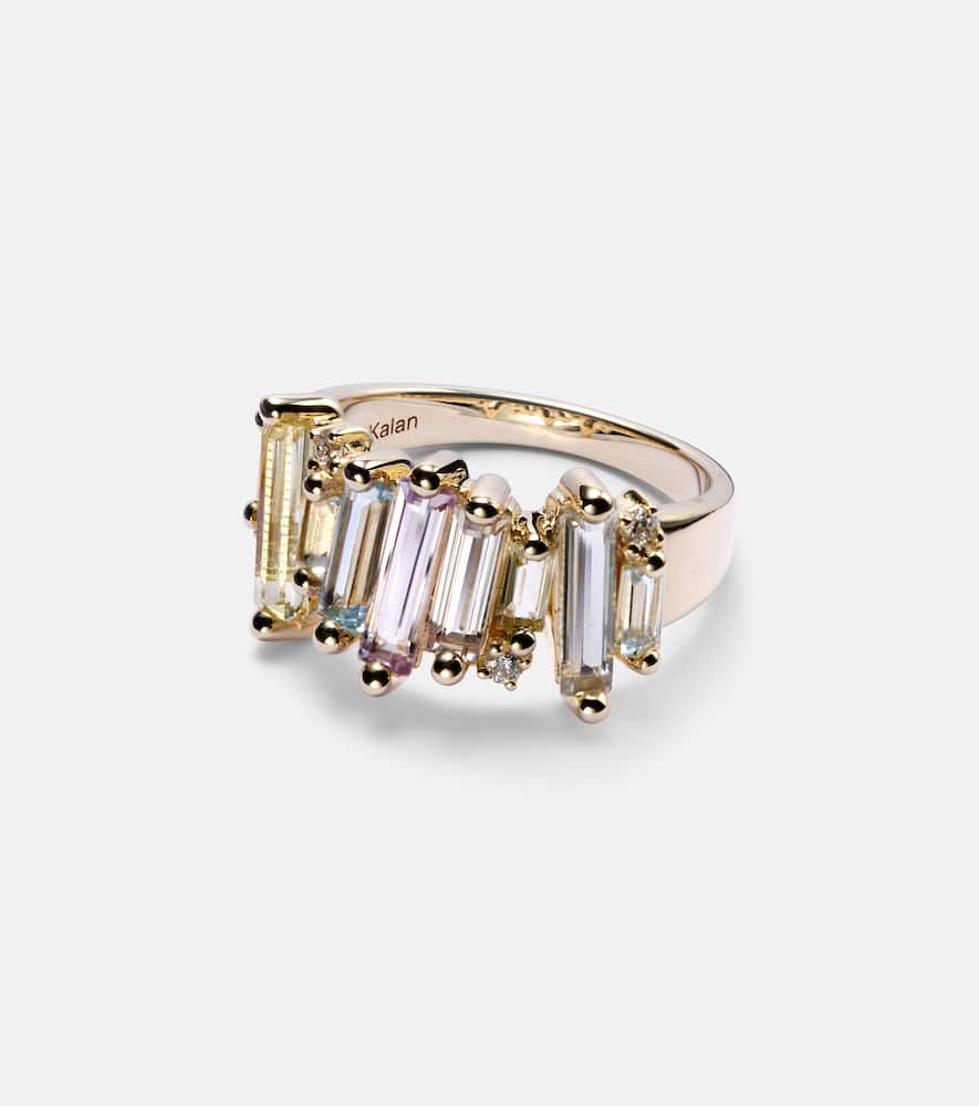 Suzanne Kalan Pastel Rainbow 14kt gold ring with diamonds