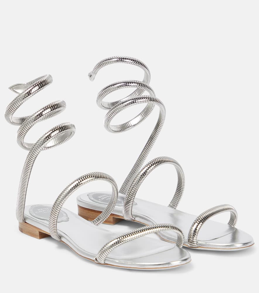 René Caovilla Sandalen Juniper In Silver Lamb/gun Metal Snake