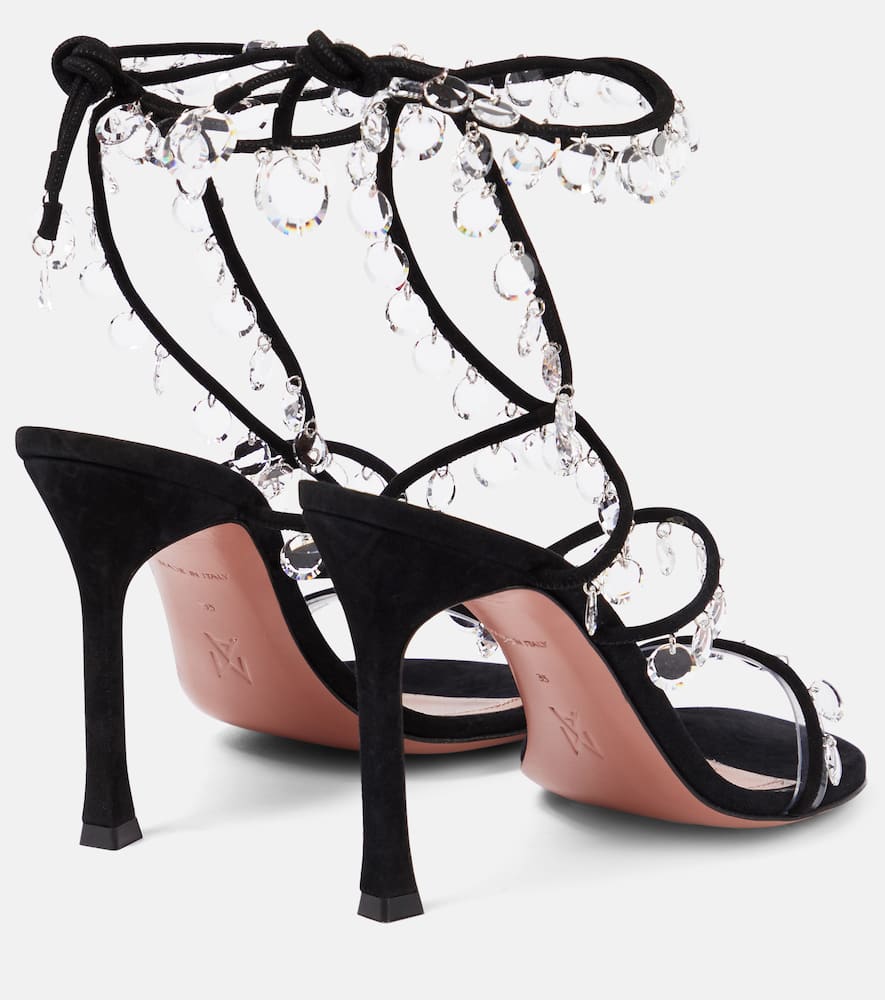 Amina Muaddi Tina Embellished Leather Sandals In Black