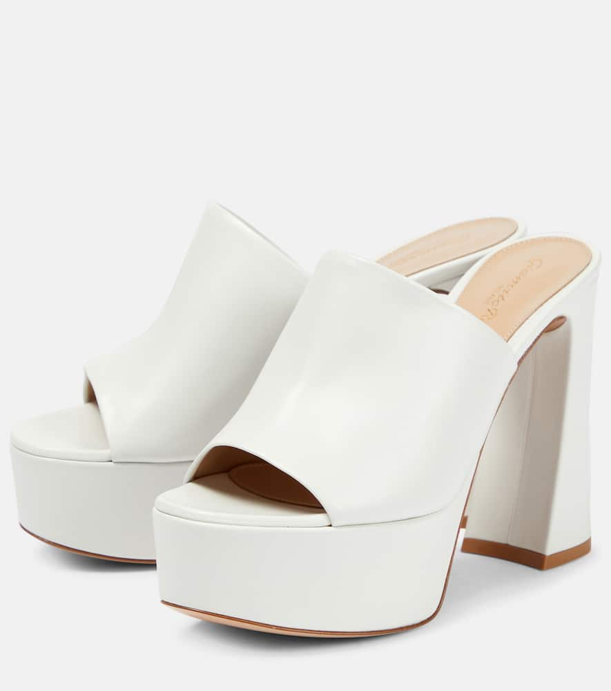 Shop Gianvito Rossi Holly Leather Platform Mules In White