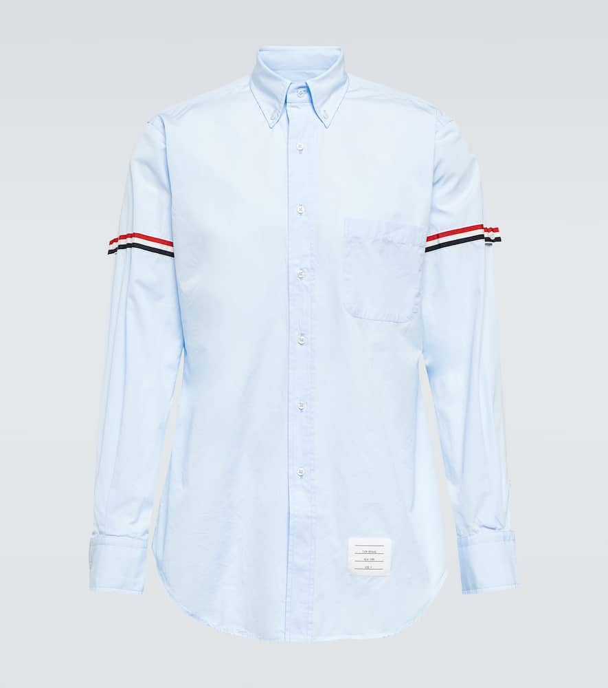 Thom Browne Button-down Collar Grosgrain-trimmed Cotton-poplin Shirt In Light Blue