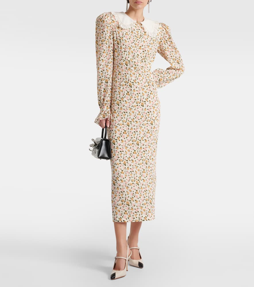 Alessandra Rich Floral-print Silk Midi Dress In Multicoloured