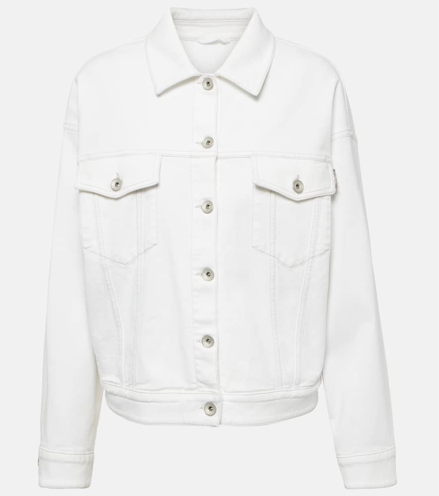 Brunello Cucinelli Bead-embellished Denim Jacket In Bianco Ottico