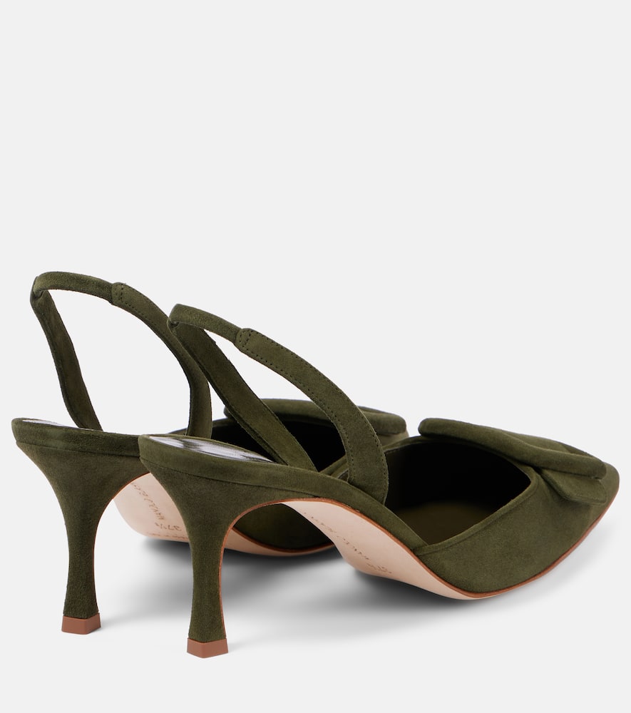 Manolo Blahnik Maysli Suede Bow Slingback Pumps In Green